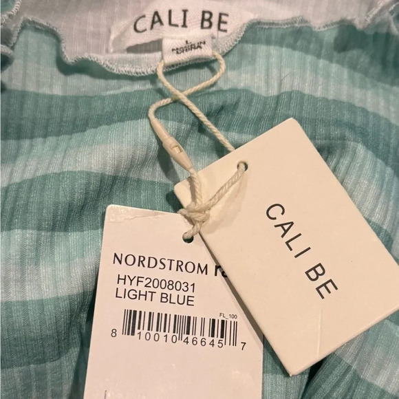 NWT Cali Be Thermal Rib Shirt Long Sleeve Blue stripes Lettuce Neck L - Picture 6 of 6